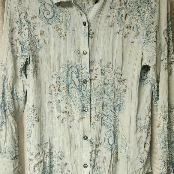J. Jill Tops - J. Jill Light Green Paisley Button-Up Blouse